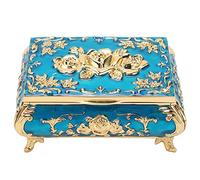 Caja de Joyería Vintage, Caja de Almacenamiento de Tesoro de Aleación de Zinc, Caja de Tesoro Pequeña, Organizador de Joyas, Pendientes, Collar, Caja de Regalo de Recuerdo(Azul Dorado)