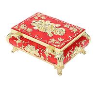 Caja de Joyería Vintage, Caja de Almacenamiento de Tesoro de Aleación de Zinc, Caja de Tesoro Pequeña, Organizador de Joyas, Pendientes, Collar, Caja de Regalo de Recuerdo(Rojo Dorado)