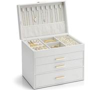 Caja de Joyería Vlando para Mujeres, Organizador de 4 Niveles con Soporte para Collar, Cajas y Organizadores para Anillo, Pulsera y Reloj, Regalo para Mujeres, Blanco