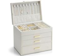 Caja de Joyería Vlando para Mujeres, Organizador de Joyas de 4 Niveles con Soporte para Collar, Cajas y Organizadores para Anillo, Pulsera y Reloj, Regalo para Mujeres, Blanco Crema