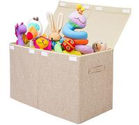 Caja de juguetes para niños, organizador de almacenamiento con tapa, cajas grandes para juguetes de bebé para niños, baúl de almacenamiento plegable de lino para guardería, sala de juegos, armario, organización del hogar (lino beige)