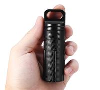 Caja de la píldora, Tanque de almacenamiento de llavero, Caja de la píldora Llavero Impermeable Organizador de píldora de acero inoxidable de cámara única para acampar al aire libre(negro)