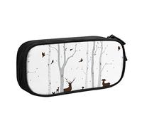Caja de lápices Birch Tree with Deer and Birds Silhouette Pencil Case Compartments Pen Pouch Box Multifunctional Makeup Bag Holder Large Storage Stationery Organizer with Zipper for Office Travel