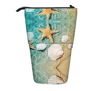 Caja de lápices con impresión de caja de crayones, estuche telescópico, estuche para lápices de pie, estuche para estudiantes y oficina, Patrón de estrella de mar y conchas marinas, Talla única, Organizador de bolsas