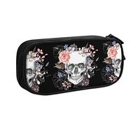 Caja de lápices Pink Floral Sugar Skull Flower Pencil Case Compartments Pen Pouch Box Multifunctional Makeup Bag Holder Large Storage Stationery Organizer with Zipper for Office Travel