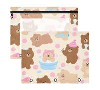 Caja de lápices transparente con ventana para papel A4, cartas, paquete de 2 unidades, diseño de oso de peluche marrón