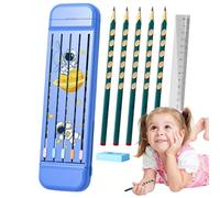 Caja de lápiz - Juego de estuches de lápiz | Caja de lápiz multifuncional | 5 lápices grandes en un paquete | Casos de organizador de escritores divididos | Cajas de crayón dura con 5 PC, borrador, re