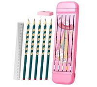 Caja de lápiz para lápiz digital, Divided Pencil Organizer Case, Multifunctional, ABS, portátil, Hard Crayon Box with 5 Pencils, Borrador, Ruler for Boys, Girls, Kids and Students, rosa, Se référer au