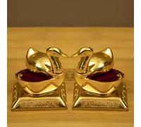 Caja de latón Pooja | Puja | Roli | Chawal | Chandan | Haldi | Kumkum Puja Box | Sindoor | Cúrcuma | Dabbi | Dibbi | Dhani | Soporte para tapa Dani - Duck Swan Kumkum - Paquete de 2