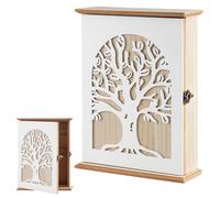Caja de llaves de madera, caja de llaves de árbol de la vida con ganchos para llaves, armario de llaves vintage con 6 ganchos, bandeja blanca para llaves para llaves para entrada, pasillo y oficina