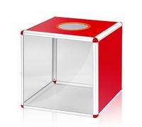 Caja de lotería, caja de tomboola con aleación de aluminio, urna para reuniones anuales, juego de soporte, soporte transparente para billetes, caja de donaciones, contenedor de almacenamiento cúbico