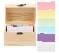Caja de madera A6, robusta ficha de madera, 15 x 10,4 x 10 cm, incluye 150 fichas, caja de recetas, para viajes, vocabulario, notas de aprendizaje, recetas