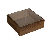 Caja de madera clásica con tapa transparente para mostrar y proteger objetos de valor, recuerdos de boda, fichas de bautizo (23 x 23 x 8 cm)
