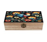 Caja de madera con diseño de arte popular polaco y tapa abatible, organizador de joyas hecho a mano, estuche de madera personalizado para recuerdos de fotos, joyas de boda, cofre decorativo, caja rús