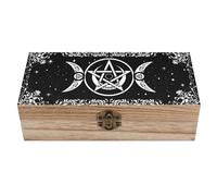 Caja de madera con diseño de bruja mágica, luna y estrella, 7,9 x 3,7 x 2,3 pulgadas, con tapas abatibles, ideal como recuerdo de boda, para manualidades grandes, joyas pequeñas, fotos y organizador.