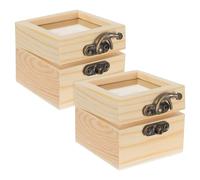 Caja de Madera con Tapa de Cristal 2 Piezas 6x6x5 para Especímenes | Ventana Clara, Cierre Frontal y Tapa Abatible, Madera y Vidrio, Beige, para Roca, Collar y Hogar
