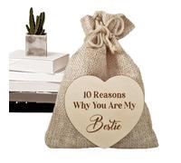 Caja de madera con texto en inglés "Why You Are My Friend", de yute, fichas de madera decorativas portátiles | Fichas de corazón de regalo de amistad con 10 razones por las que eres mejor
