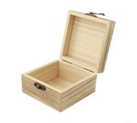 Caja de madera cuadrada vintage con tapa de vuelta y cierre de metal cajas de almacenamiento de madera contenedor Paulownia caso de almacenamiento para joyería y recuerdos(Light Color)