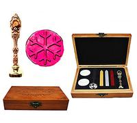 Caja de madera de lujo con diseño de copo de nieve de bronce de metal pavo real para invitaciones boda papel regalo sello de cera personalizado sello de cera cuchara de fusión caja de regalo de madera