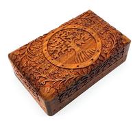 Caja de madera hecha a mano ataúd con árbol de la vida para almacenamiento de joyas | Familia Espiritualidad Estilo de vida India