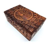 Caja de Madera Hecha a Mano Tamaño L con Árbol de la Vida para Almacenamiento de Joyas Regalo Espiritualidad Familiar Estilo de Vida India (Tamaño L 20 x 12.5 x 7.5 cm Peso Aprox. 700 g)