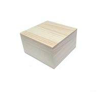 Caja de madera minimalista con estructura de doble tapa de pino para arreglo de joyas y conservación de memoria (8 x 8 x 4,5 cm)