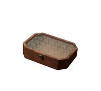 Caja de madera octogonal vintage con tapa de vidrio plana y obras de arte de begonia para un almacenamiento limpio en estantes o mesas (M)