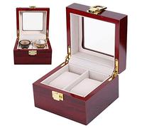 Caja de madera para 2 relojes, vitrina con cojines extraíbles y tapa de vidrio transparente, almacenamiento elegante y organizado para regalos