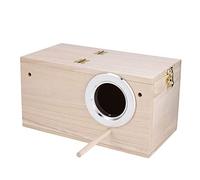 Caja de Madera para Cría de Pájaros de Calidad, Casa Nido de Pájaro para Mascotas Duradera y No Tóxica para Loros, Periquitos, Burlywood de 9,6x5,1x5,1 Pulgadas con Soporte (Apertura Derecha)