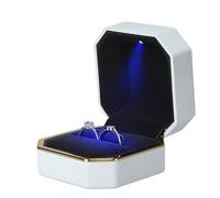 Caja de madera para guardar anillos, Caja for anillos con luz for propuesta de matrimonio, compromiso, exhibición joyas boda, multicolor, varios tamaños(White)