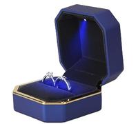 Caja de madera para guardar anillos, Caja for anillos con luz for propuesta de matrimonio, compromiso, exhibición joyas boda, multicolor, varios tamaños(Blue)