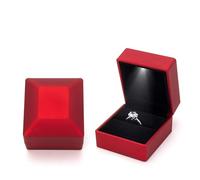 Caja de madera para guardar anillos, Caja for anillos con luz for propuesta de matrimonio, compromiso, exhibición joyas boda, multicolor, varios tamaños(C-red)