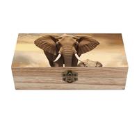 Caja de madera para joyas con forma de elefante y cría de elefante, cofre grande de madera con tapa abatible, estuche para guardar fotos para hombres y mujeres, caja de madera para recuerdos, 7.9''