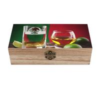 Caja de madera para joyas con la bandera de México y tequila, cofre grande de madera con tapa abatible, estuche para guardar fotos para hombres y mujeres, caja de madera para recuerdos, 7.9'' x 3.9