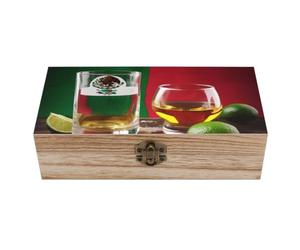 Caja de madera para joyas con la bandera de México y tequila, cofre grande de madera con tapa abatible, estuche para guardar fotos para hombres y mujeres, caja de madera para recuerdos, 7.9'' x 3.9