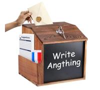 Caja de madera para sugerencias (20,8 x 16,5 x 20 cm), urna de madera con candado, llave y tornillo de montaje, caja de donación de madera, encimera o pared montada