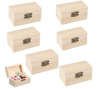Caja de Madera Pequeña, 6 Piezas Cofre del Tesoro, Mini Cofre del Tesoro de Madera, Cofre del Tesoro de Rectangular, Cofre de Madera Pequeño DIY con Tapa, Adecuado para Almacenaje y Decoración