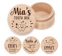 Caja de madera personalizada con nombre y fecha personalizados, soporte para el primer diente del bebé, recuerdo para debajo de la almohada, caja de recuerdos para bautizo, cumpleaños, baby shower
