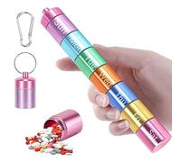 Caja de medicamentos para 7 días, pastillero portátil con 7 compartimentos, arco iris para 7 días, pequeño de aluminio con llavero, mosquetón, organizador para exteriores, viajes, camping (multicolor)