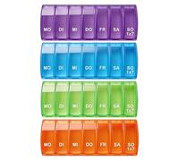 Caja de medicamentos para 7 días, pequeño set - 4 pastilleros 7 días con ventana transparente, caja de colores para pastilleros diarios 7 días y viaje