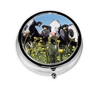 Caja de medicina con diseño de vacas blancas y negras, organizador portátil de bolsillo para medicinas, pastillero