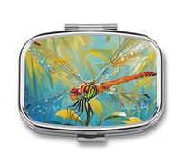 Caja de medicina de viaje portátil, joyero de viaje diario con bonita pintura de libélula impresa rectangular pastillero aplicable para tabletas, píldoras, cápsulas, caramelos, joyas, tapones para los