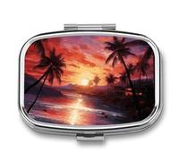Caja de medicina de viaje portátil, joyero de viaje diario lindo colorido tropical estampado atardecer rectángulo pastillero aplicable para tabletas, píldoras, cápsulas, caramelos, joyas, tapones para