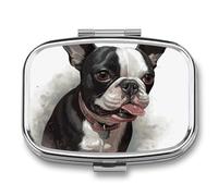 Caja de medicina de viaje portátil, joyero de viaje diario lindo estampado de Boston Terrier, pastillero rectangular aplicable para tabletas, píldoras, cápsulas, caramelos, joyas, tapones para los