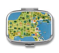Caja de medicina de viaje portátil, joyero de viaje diario lindo mapa de Grecia impreso rectángulo pastillero aplicable para tabletas, píldoras, cápsulas, caramelos, joyas, tapones para los oídos