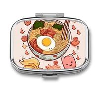 Caja de medicina de viaje portátil, joyero de viaje para uso diario, lindo y delicioso ramen, rectángulo, pastillero, aplicable para tabletas, cápsulas, dulces, joyas, tapones para los oídos