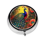 Caja de medicina pequeña de tres compartimentos con diseño de flores de pavo real que se puede colocar en tu bolsillo o bolso y puede almacenar vitaminas.