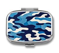 Caja de medicina portátil de viaje, joyero de viaje diario lindo estampado de camuflaje azul impreso rectangular pastillero aplicable para tabletas, píldoras, cápsulas, caramelos, joyas, tapones para