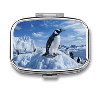 Caja de medicina portátil de viaje, joyero de viaje diario lindo pingüino de montaña de nieve impreso rectangular pastillero aplicable para tabletas, píldoras, cápsulas, caramelos, joyas, tapones para