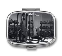 Caja de medicina portátil de viaje, joyero de viaje, lindo equipo de gimnasio, impreso, rectangular, pastillero, aplicable para tabletas, cápsulas, dulces, joyas, tapones para los oídos